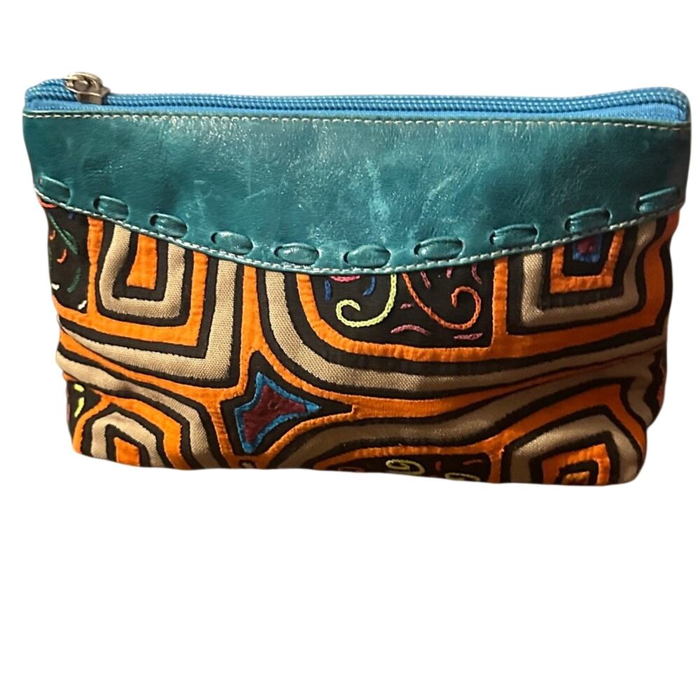 Arte Kuna Colombia Leather Embroidered Boho Clutch Festival Pouch